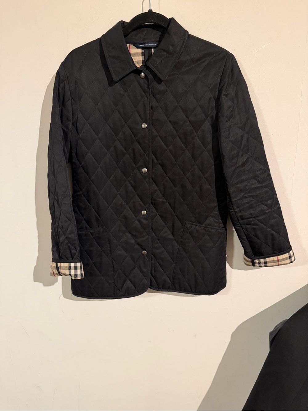 ❌SOLD❌ Burberry Quilted Black Jacket with Plaid Cuff Detail